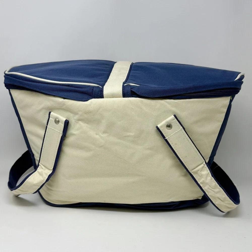 Yankee Candle Navy Blue‎ Cream Insulated Picnic Cooler Tote Bag Lunch Preppy